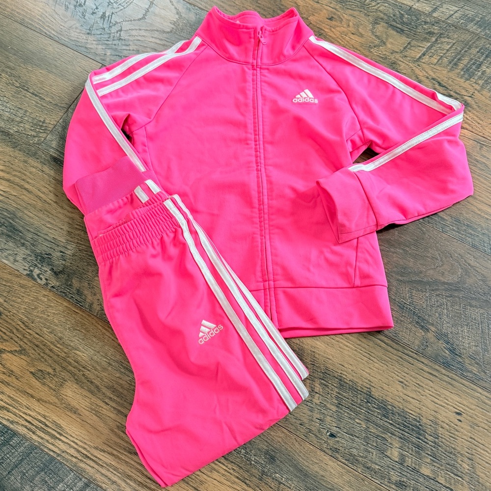 adidas Hot Pink Tracksuit set Jacket Jogger  girls size 5T